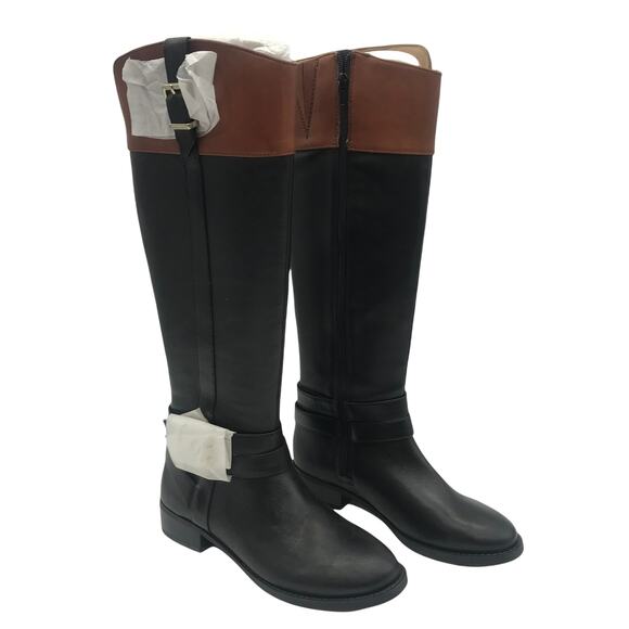 INC International Concepts Womens FrankII Riding Boots Black Leather Zip 6 M - Picture 1 of 8